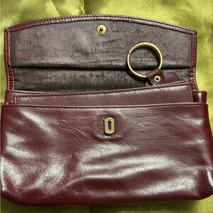 Vintage Princess Gardner Wallet Burgundy Leather Slim Coin Clutch Purse 8x4”